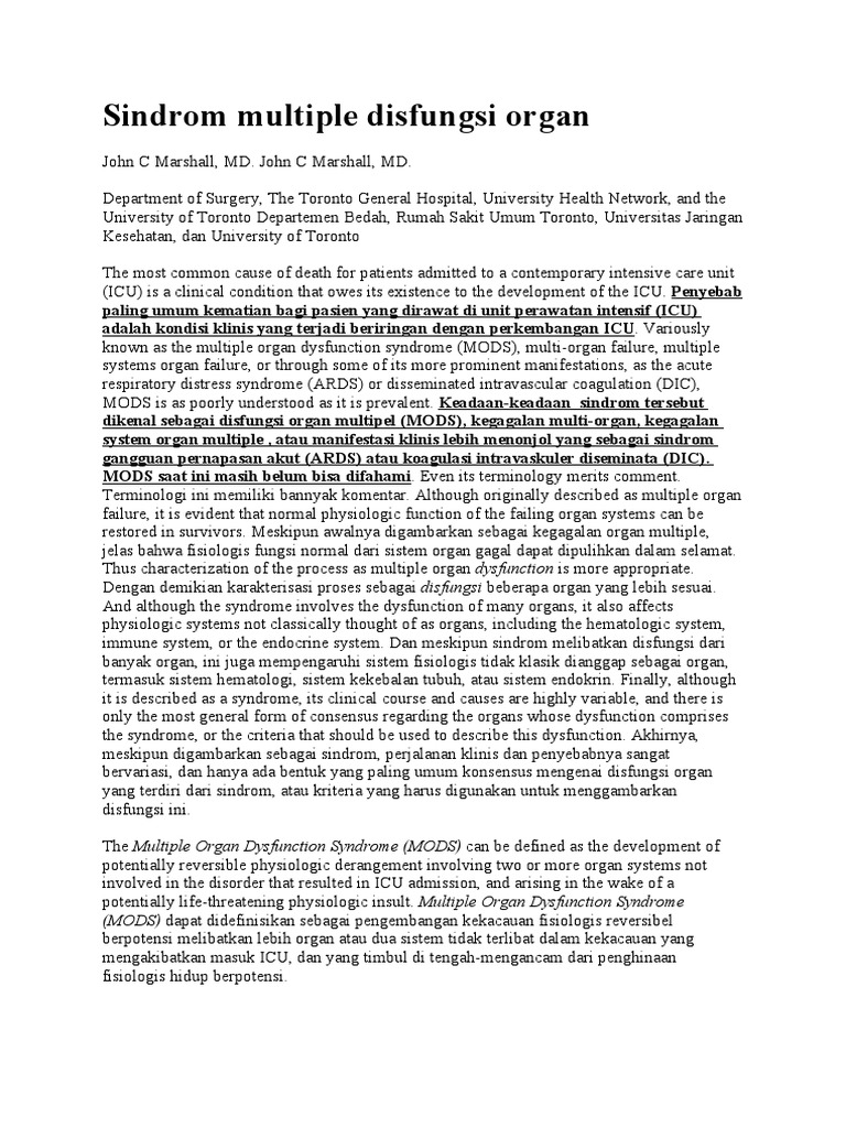 Sindrom Multiple Disfungsi Organ | PDF | Blood Vessel | Intensive Care Unit