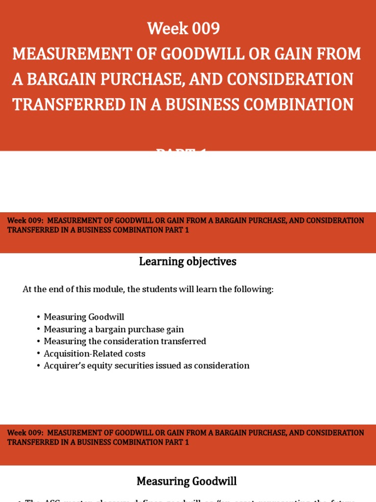 Chapter 8 Measurement of Goodwill or Gain From A Bargain Purchase