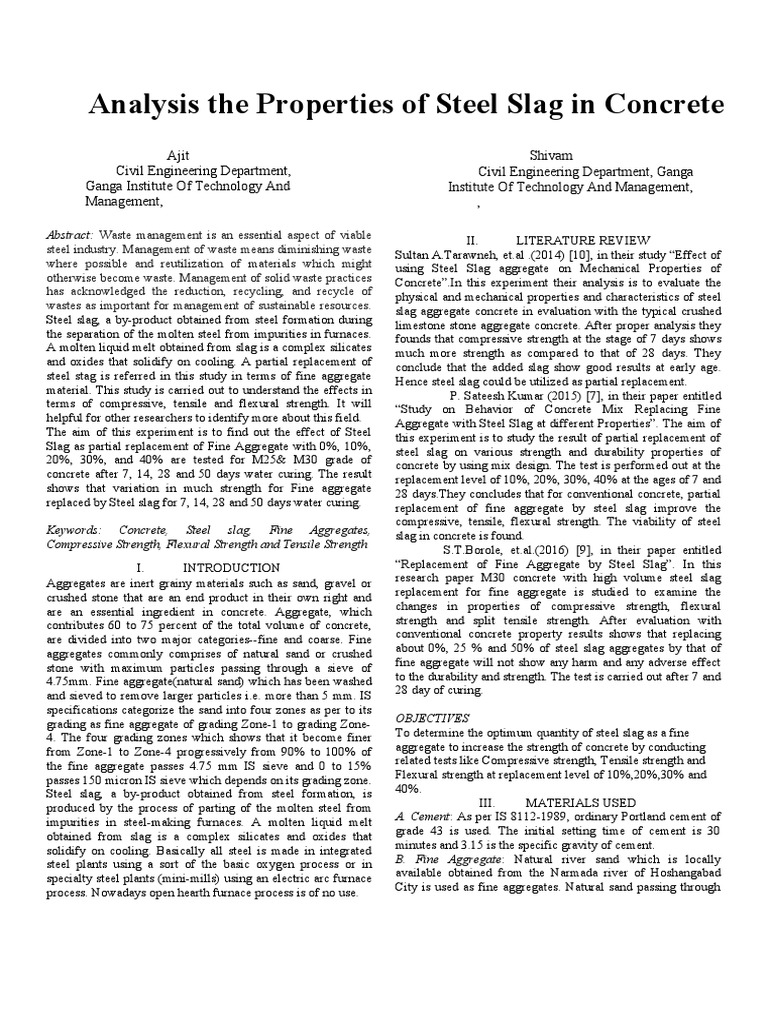 Analysis The Properties of Steel Slag in Concrete | PDF | Concrete ...