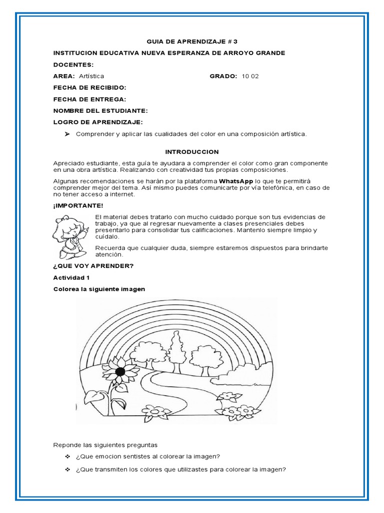 Guia de Aprendizaje de Los Grado 10 02 Artistica | PDF | Color ...