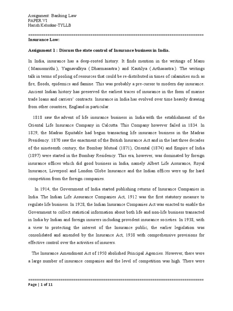 State Control of Insurance in India | PDF | Insurance | Financial Services