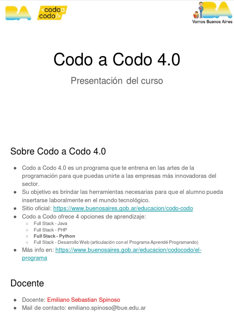 Curso Codo a Codo 4.0: Programación IT | PDF | Informática | Desarrollo ...