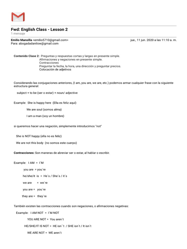 Gmail - FWD - English Class - Lesson 2 | PDF | Morfología Lingüística ...