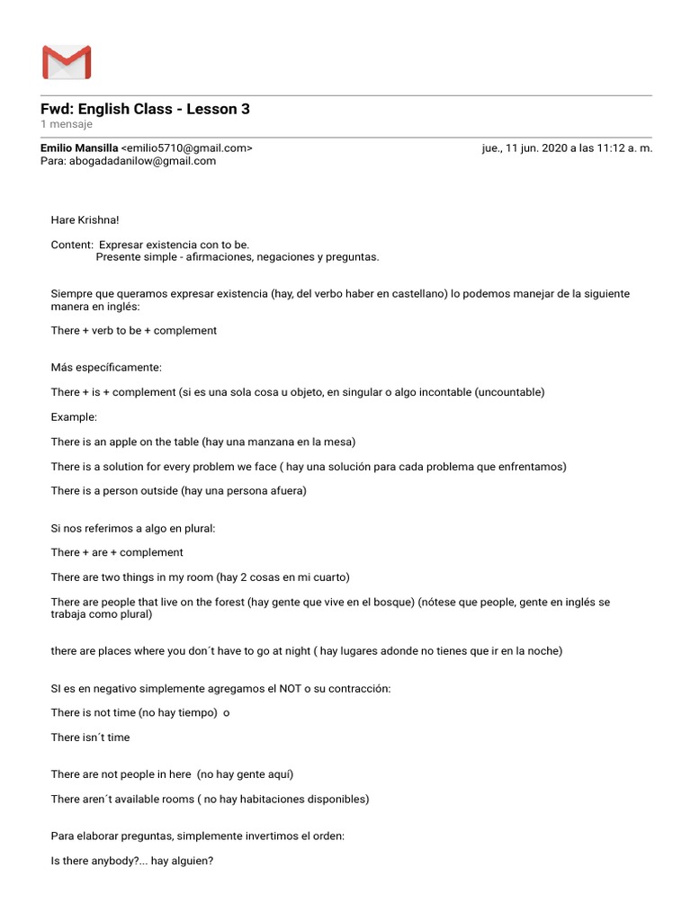 Gmail - FWD - English Class - Lesson 3 | PDF | Estudios de idiomas ...
