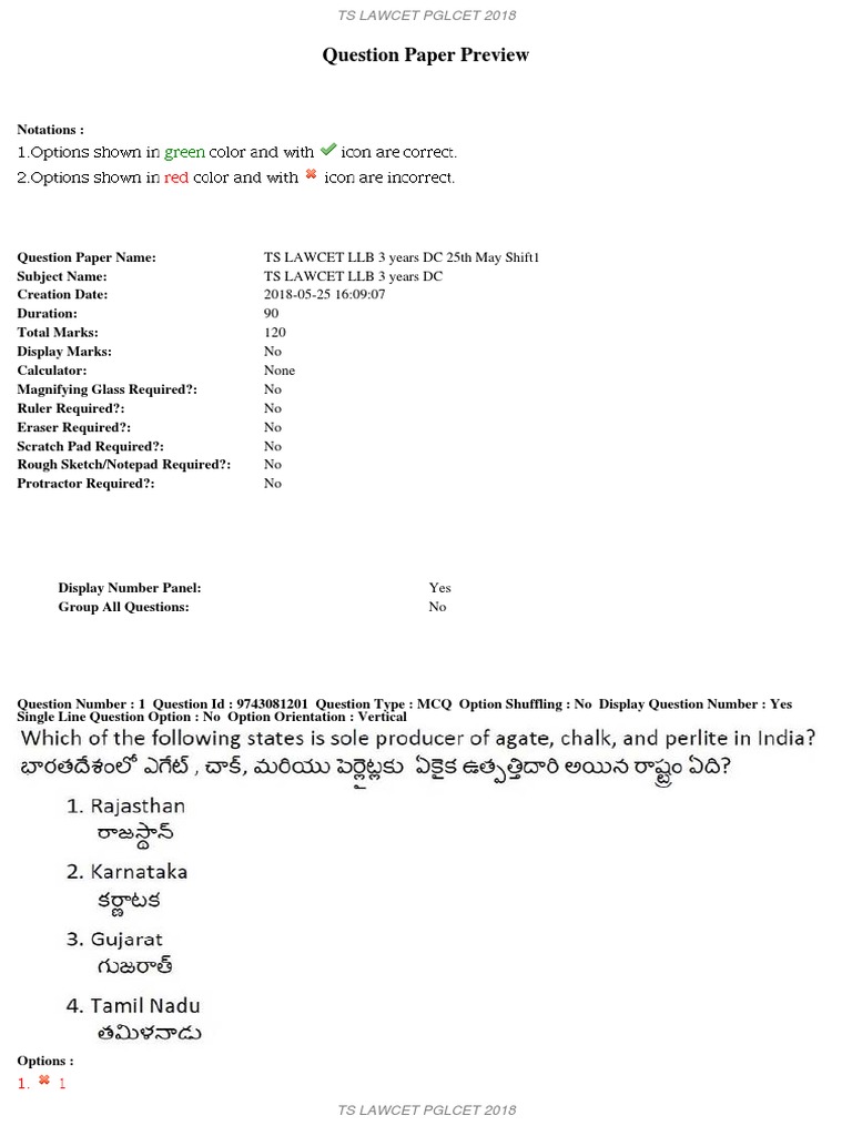 TS LAWCET 2018 Question Paper 3 Years PDF