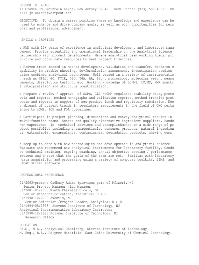 Manager or Lab Manager or Group Leader or Principal Scientist Laboratories Science And