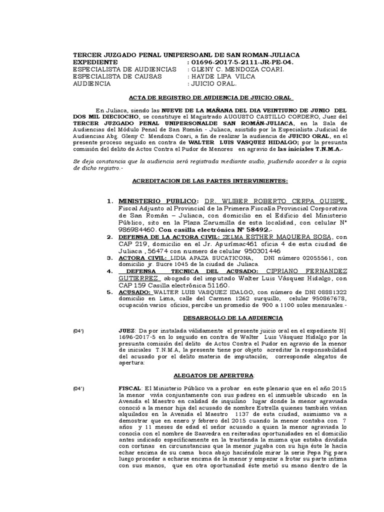 Acta de Audiencia 8 | PDF | Derecho penal | Crimen y violencia