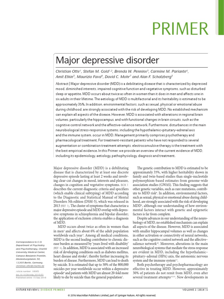 Major Depressive Disorder. Nature | PDF | Major Depressive Disorder ...