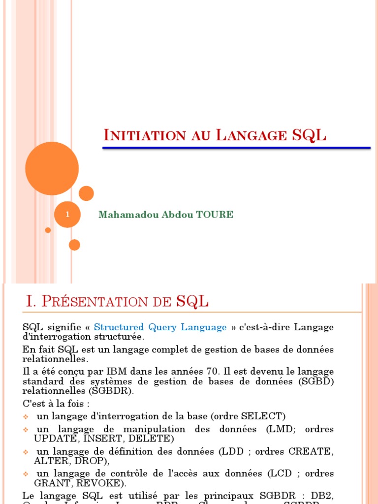 Introduction au langage SQL et ses objets | PDF | SQL | Base de données ...
