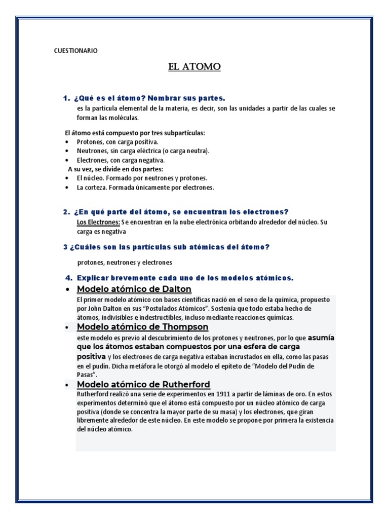 Tarea - Atomo | PDF | Átomos | Núcleo atómico