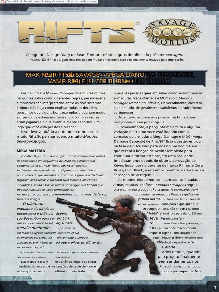 Savage Worlds - RIFTS - Design Diary 1.en - PT | PDF | Vampiros | Tempo