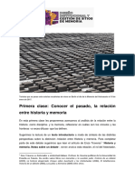 PRIMERA CLASE Conocer El Pasado, La Relación Entre Historia y Memoria