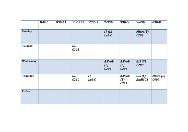 Weekly Class Schedule Overview | PDF