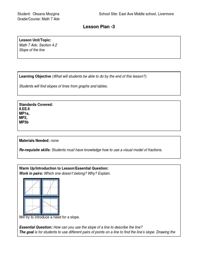 Lesson Plan 3 7 Slope Oksana Mozgina | PDF | Slope | Teaching Mathematics