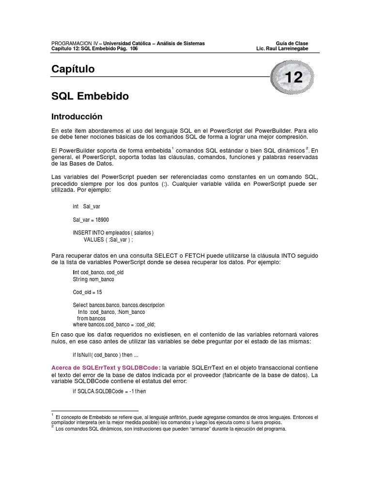 SQL Embebido en PowerBuilder | PDF | SQL | Ingeniería de software