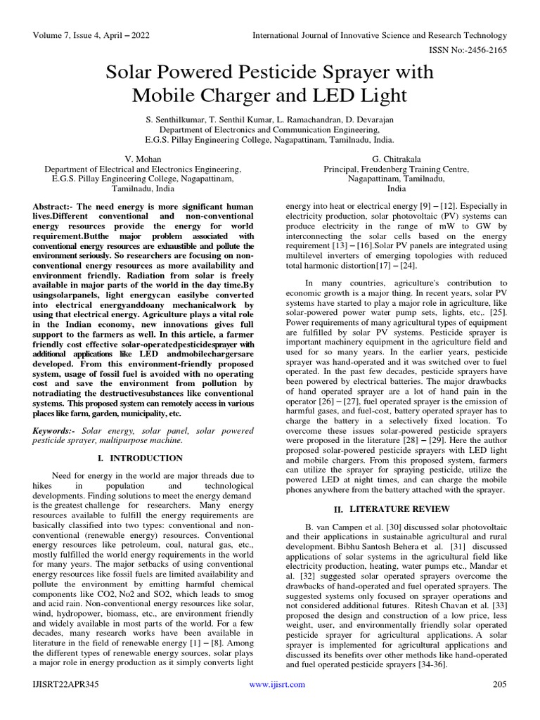 Solar Powered Pesticide Sprayer With Mobile Charger And Led Light Pdf