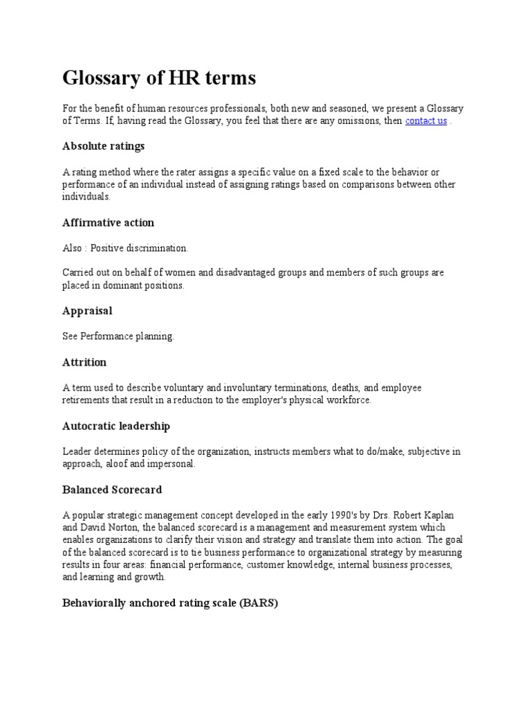 Glossary of HR Terms | PDF | Employment | Performance Appraisal