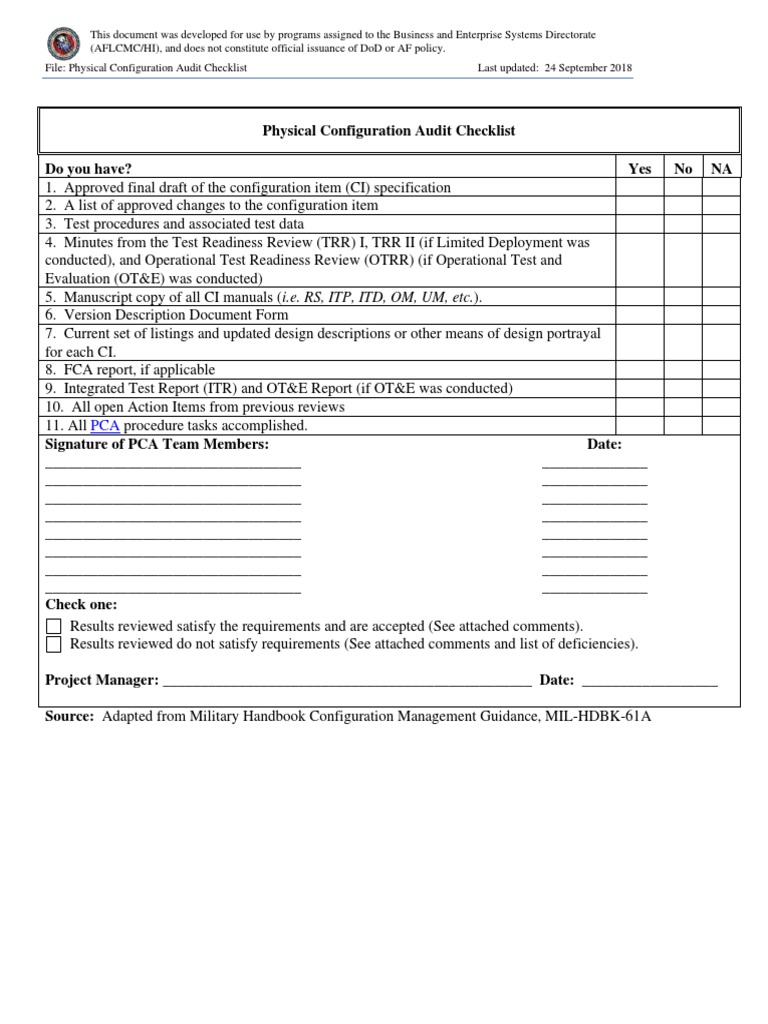Physical Configuration Audit | PDF | Information Technology | Business