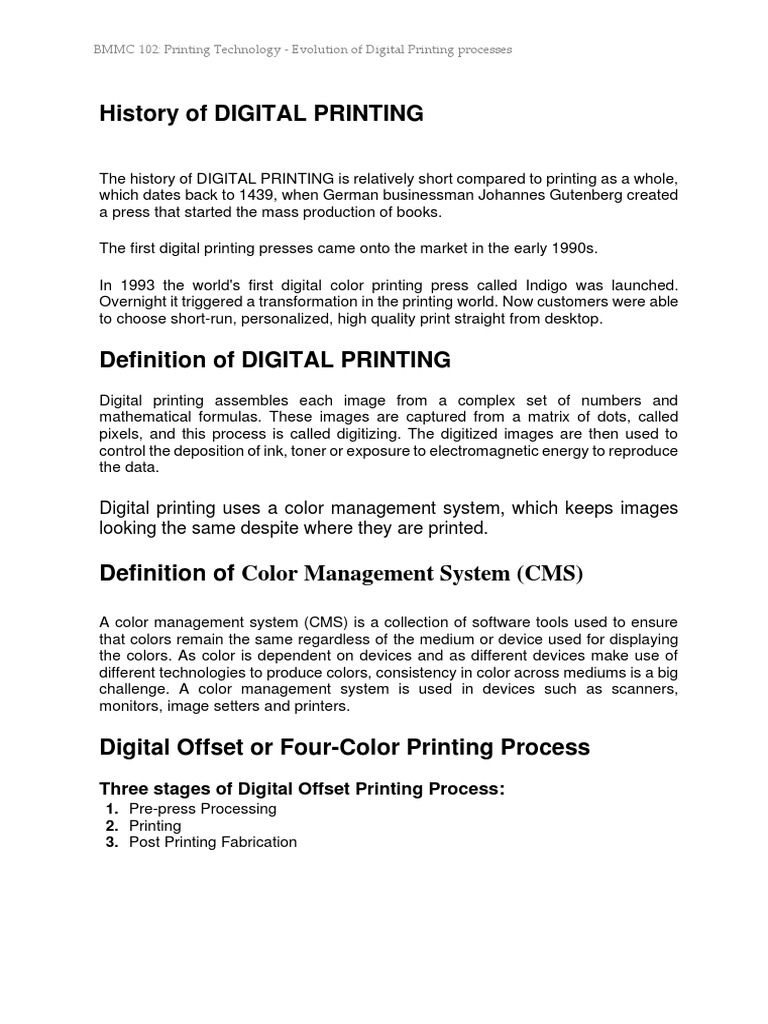 Study Material III Evolution of Digital Printing Processes PDF