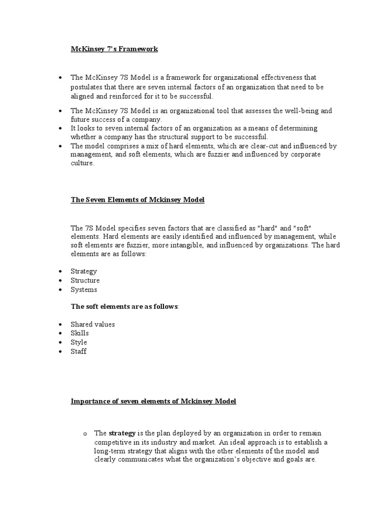 Mckinsey 7'S Framework: The Soft Elements Are As Follows | PDF | Value ...