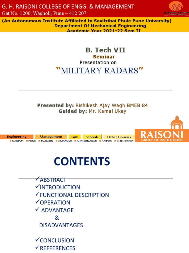 Military Radars B. Tech VII PDF Radar Electronics