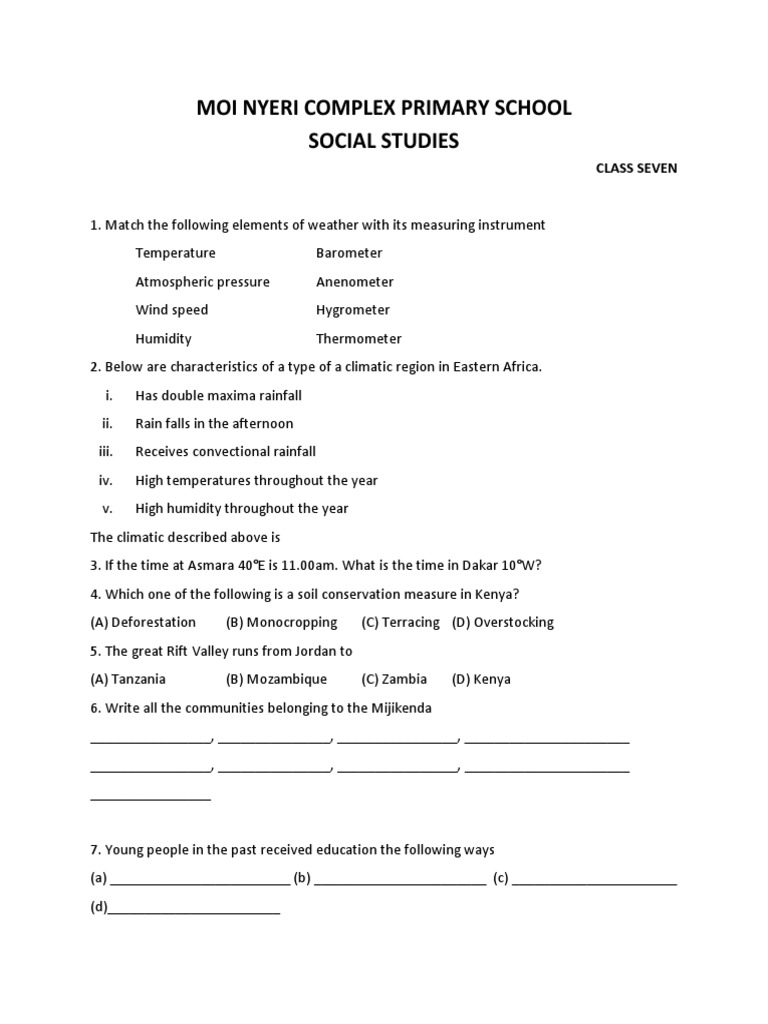 Social Studies Class 7 PDF Kenya Rain