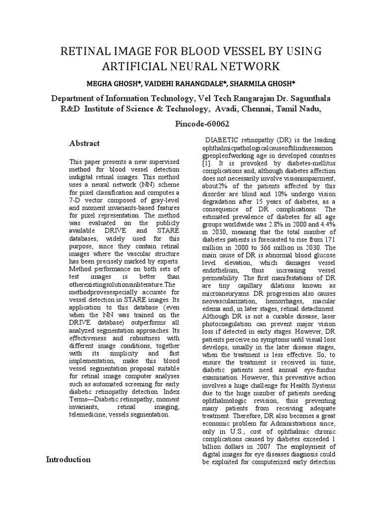 ReTINAL iMAGE For BLOOD VESSEL BY USING ARTIFICIAL NEURAL NETWORK | PDF ...