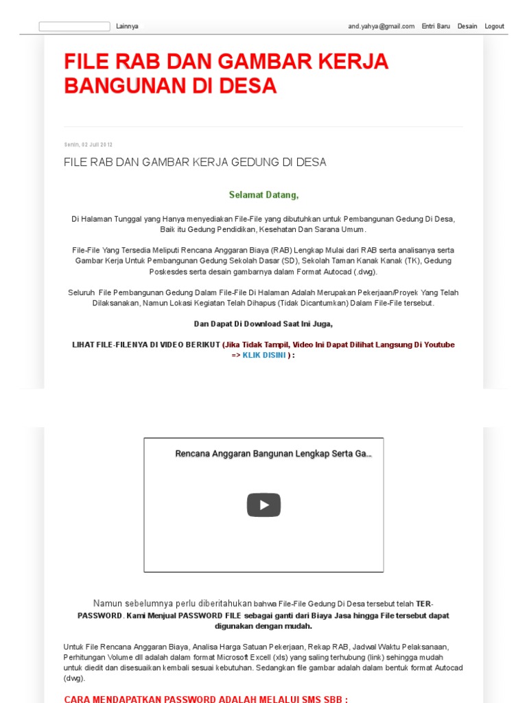 File Rab Dan Gambar Kerja Gedung Di Desa | PDF