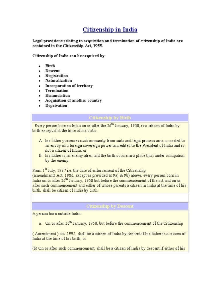 Citizenship in India | PDF