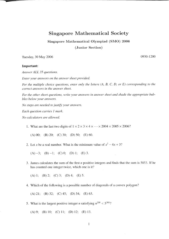 SMO2006 (Junior, Senior, Open) | PDF
