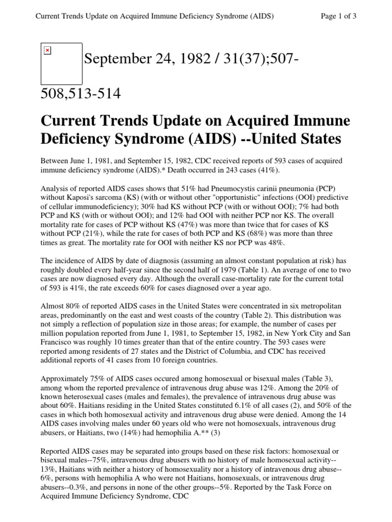 CDC 1982 Aids Def | PDF | Hiv/Aids | Immunodeficiency