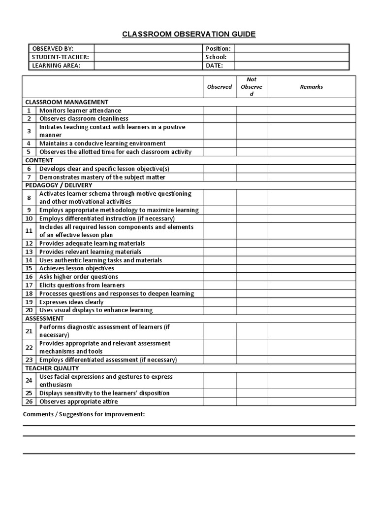 Classroom Observation Guide. | PDF