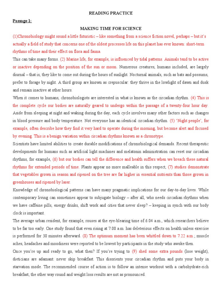 Reading Practice Passage 1: Making Time For Science | PDF | Circadian ...