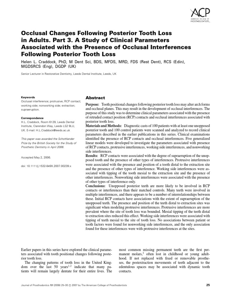 Occlusal Interferences Post Tooth Loss | PDF | Medical Specialties ...