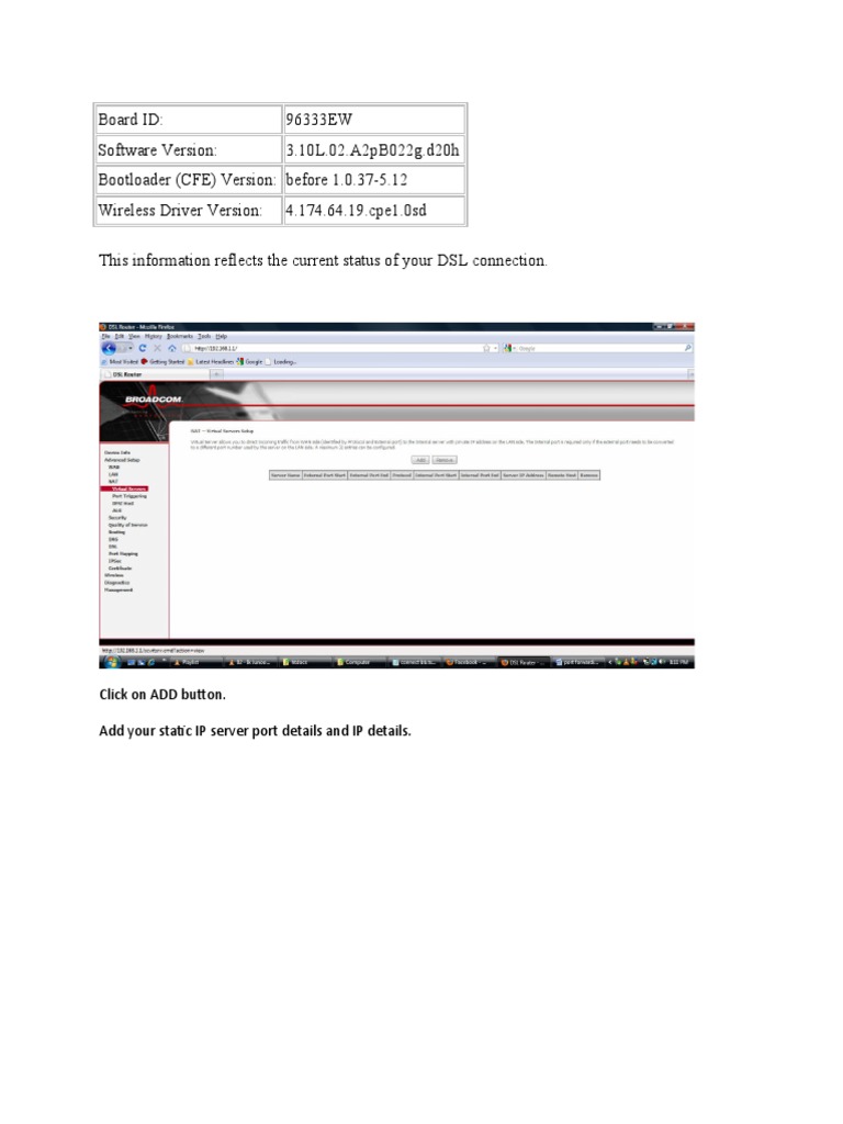 Port Forwarding Setup for DSL Router | PDF