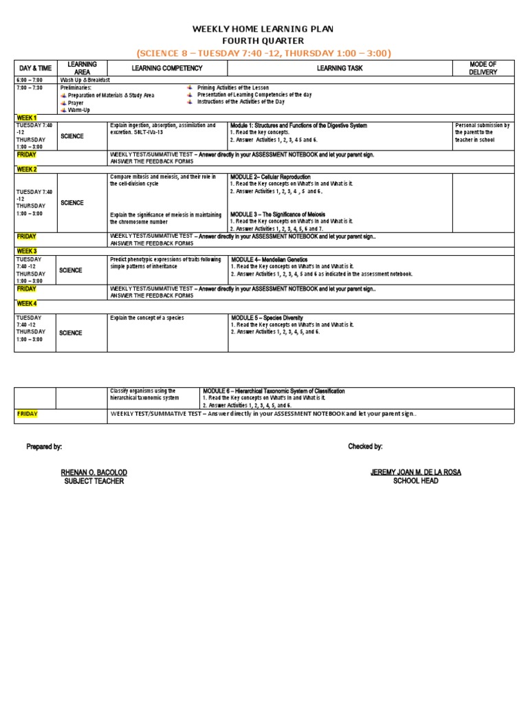 Grade 8 Weekly-Home-Learning-Plan-for-Modular-Distance-Learning | PDF ...