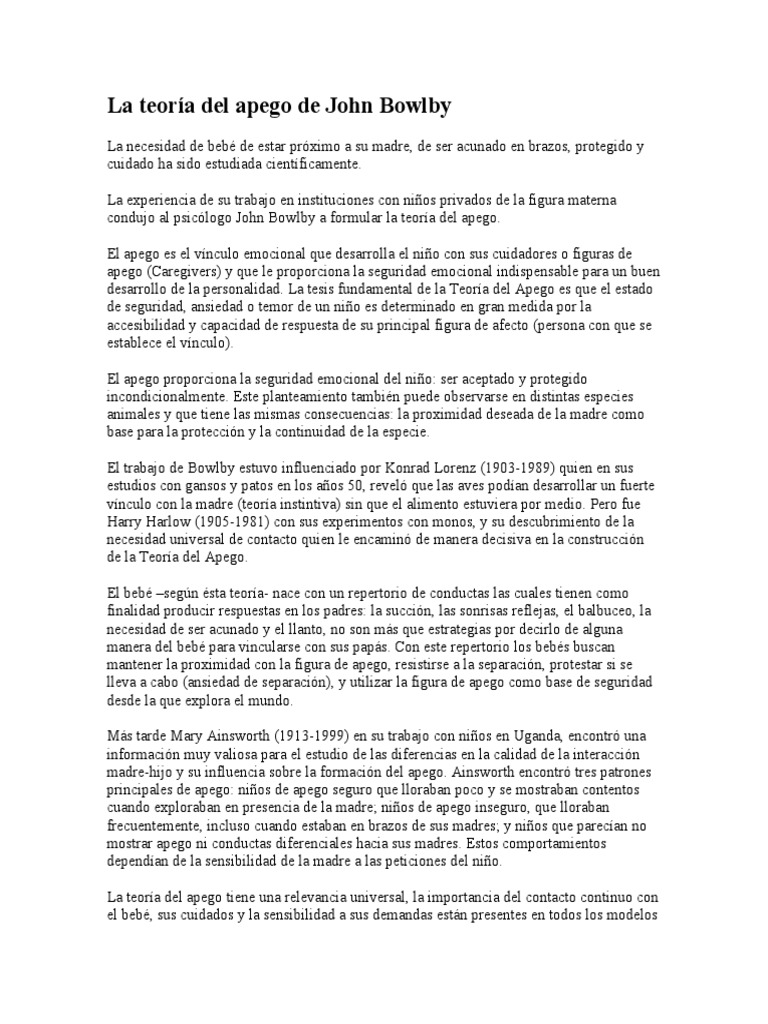 La teoría del apego de John Bowlby
