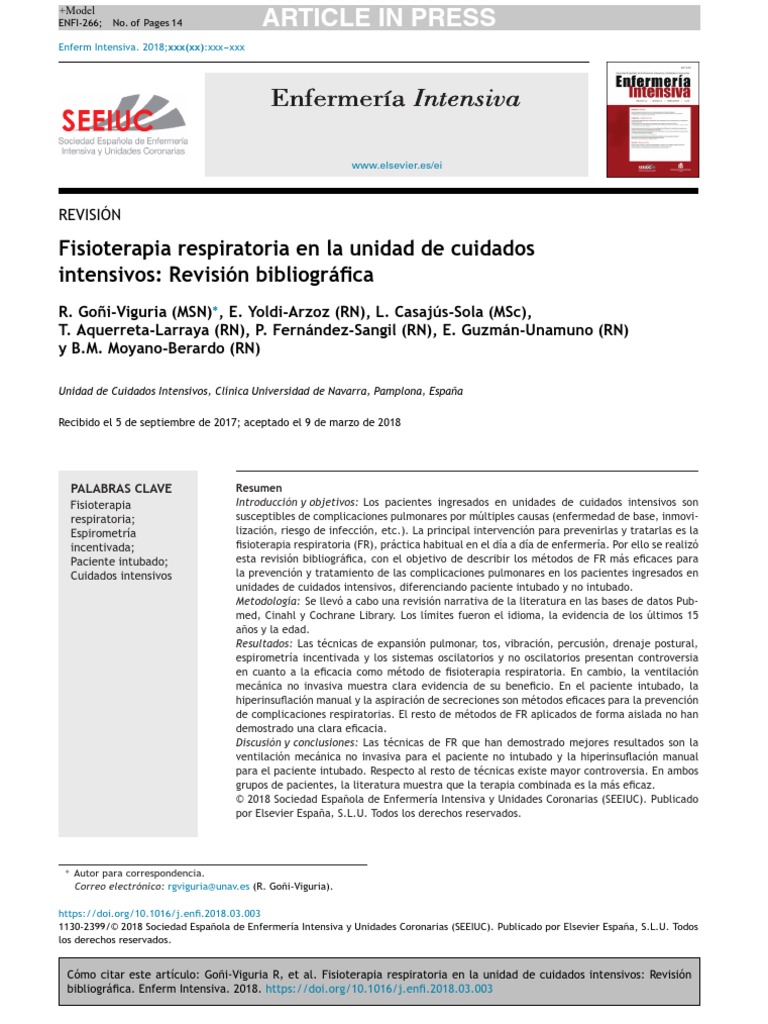 Fisioterapia Respiratoria en La Unidad de Cuidados Revison  