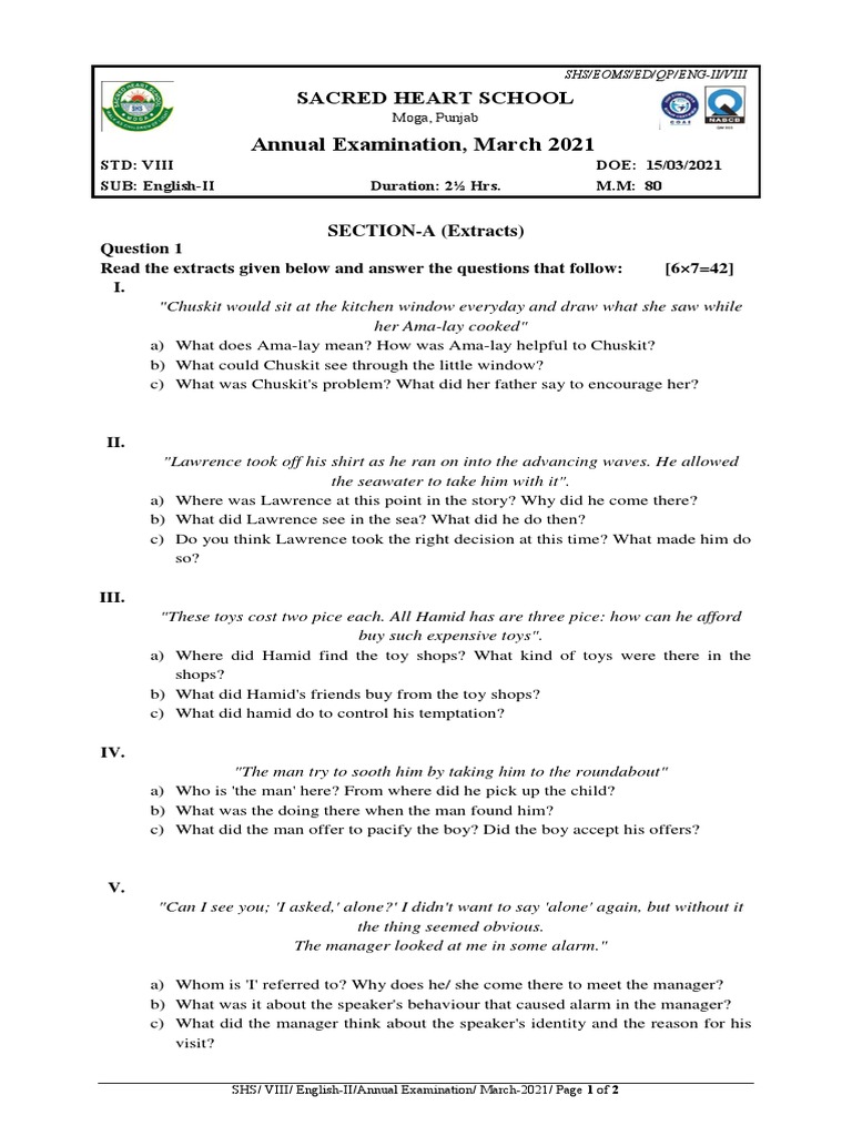 Grade 8 English Exam Paper | PDF