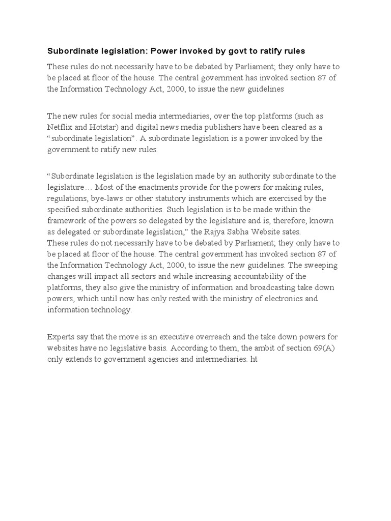 Subordinate Legislation on Digital Media | PDF