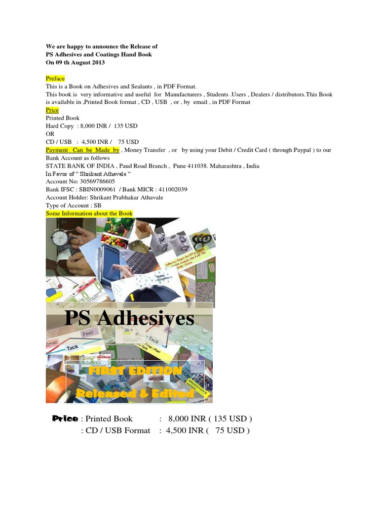 PS Adhesives and Coatings Hand Book A Comprehensive Guide to Adhesives