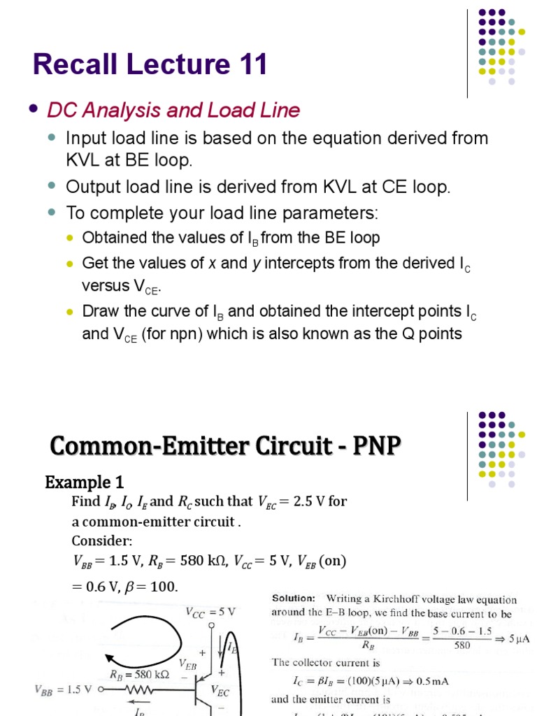 L12 PNP DC Analysis, Voltage Transfer Characteristic, BJT Biasing 1 PDF Bipolar Junction
