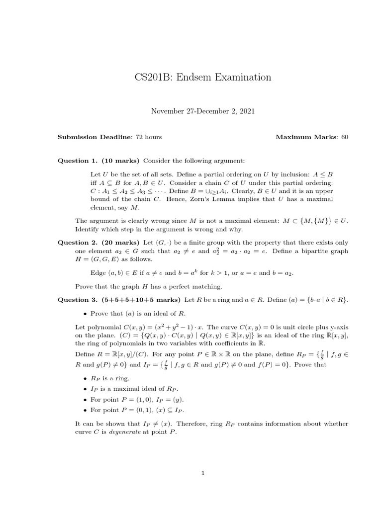 Endsem Exam 2021 | PDF