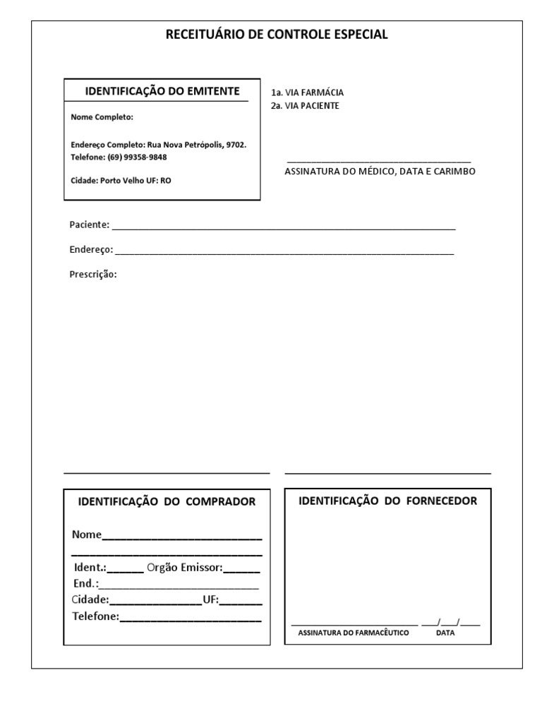 RECEITUARIO-CONTROLE-ESPECIAL - em Branco | PDF