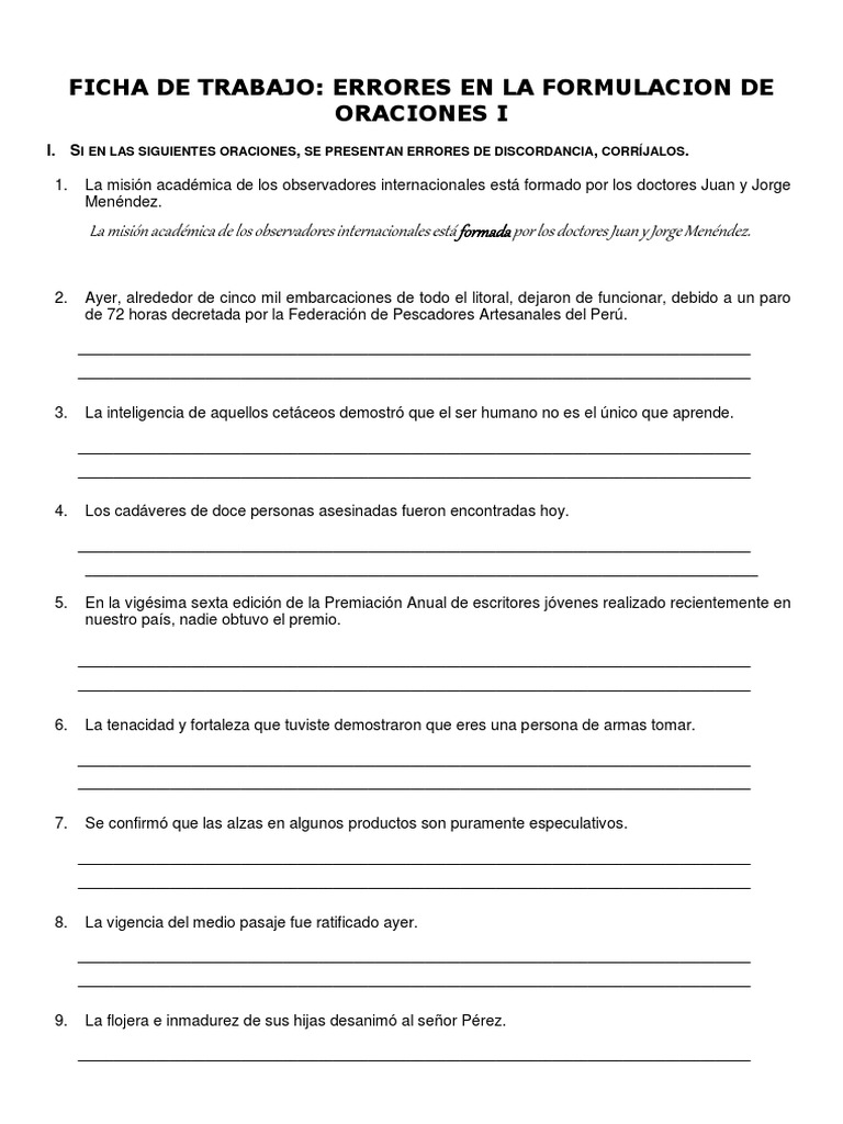 Errores Comunes en Oraciones y Correcciones | PDF