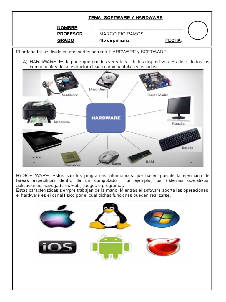 SOFTWARE Y HARDWARE PARA Tercero de Primaria | PDF