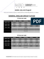 Timetable July and August