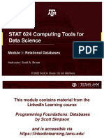 STAT 624 Computing Tools For Data Science: Module 1: Relational Databases