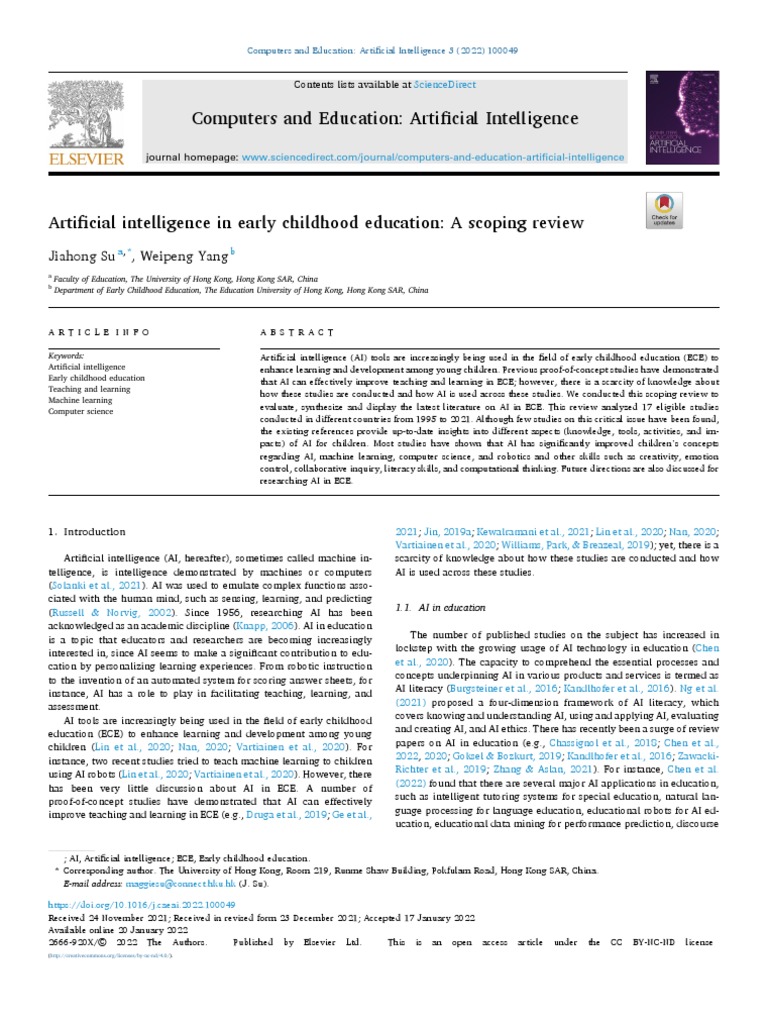 Artificial Intelligence in Early Childhood 2022 Computers and Education ...