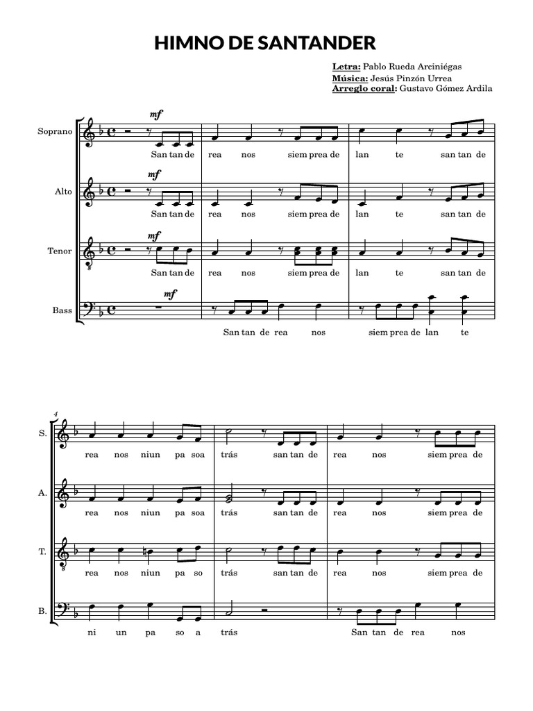 Himno de Santander: Letra y Música | PDF | Comunicación oral ...